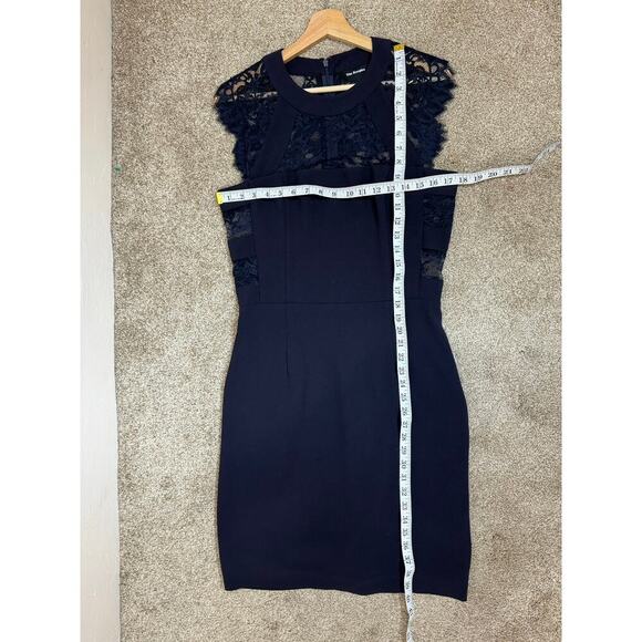 The Kooples Navy Blue Lace Panel Cut Out Crepe Sheath Mini Dress Formal Party S - Picture 11 of 14